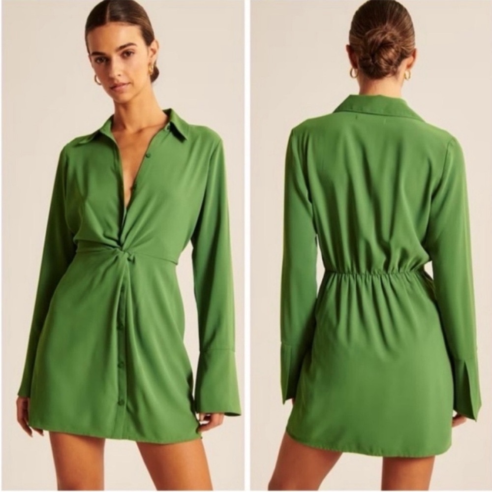 Abercrombie & Fitch Green Twist front Button Down Shirt Dress NWT